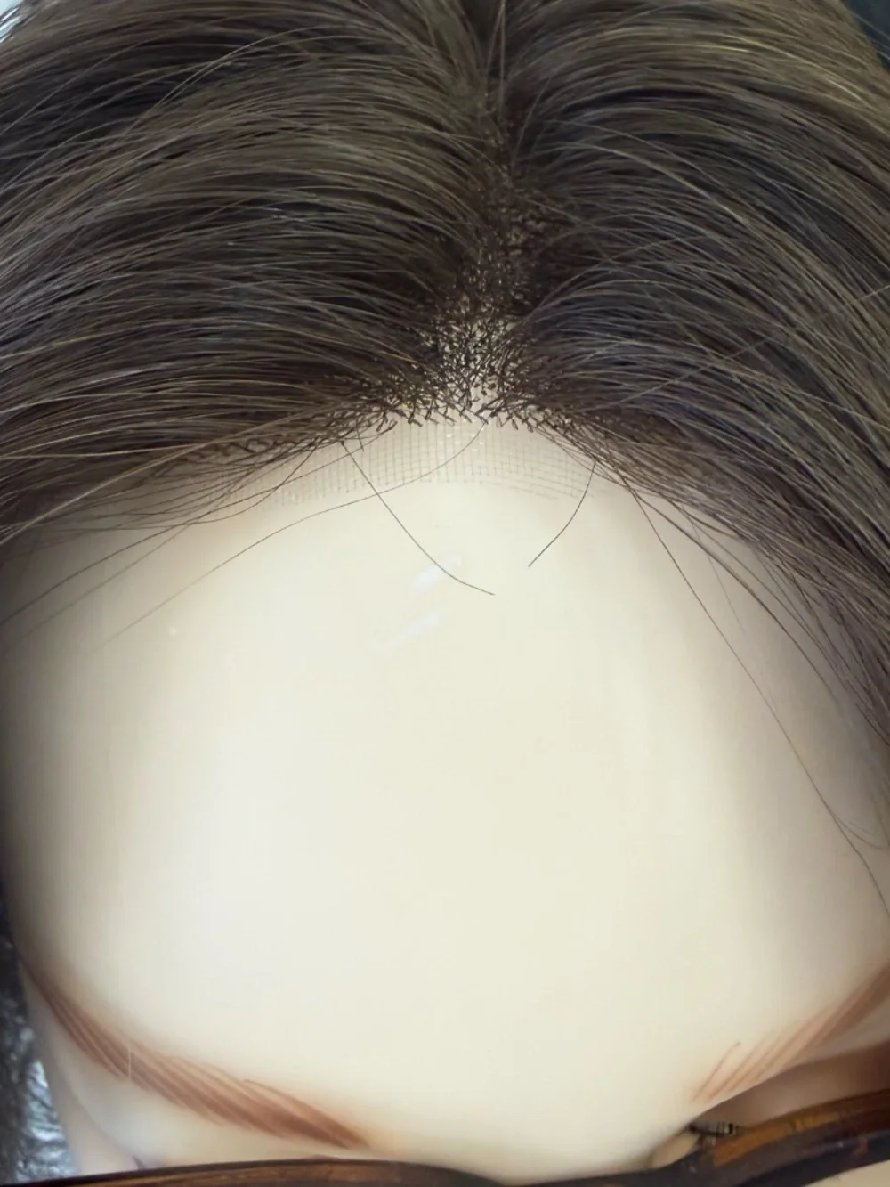 Human Hair Brown Topper, Lightweight lace base, no glue needed